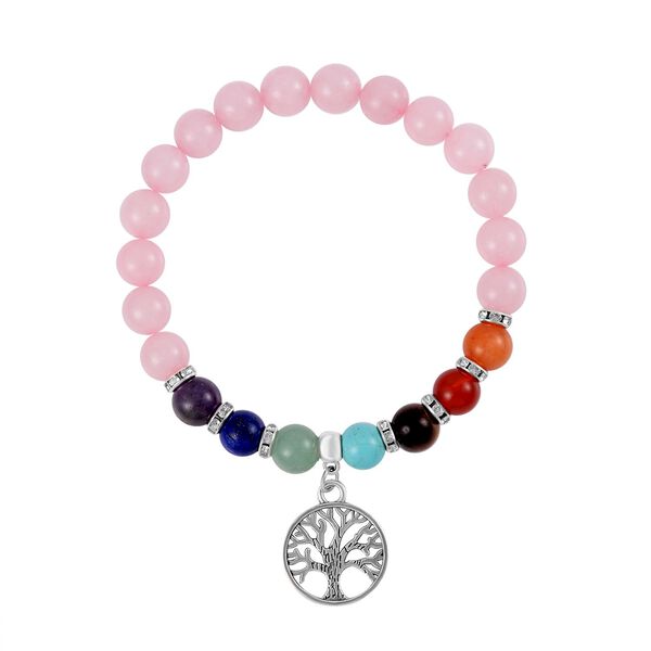 2er Set - Lebensbaum Anh&auml;nger Set mit Mehrfarbigen und Rosenquarz Edelsteinperlen Halskette und Armband image number 6