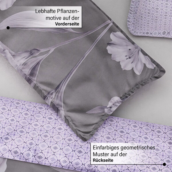 6-tlg. Bettwäsche-Garnitur mit doppelseitigem Druck, Blumenmuster, grau image number 4