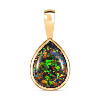 Labor erstellt schwarzen Opal Anh&auml;nger 925 Silber 750 Gelbgold Vermeil ca. 3,31 ct.