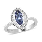Tansanit und Diamant Halo Ring 925 Silber Platin-Überzug image number 3