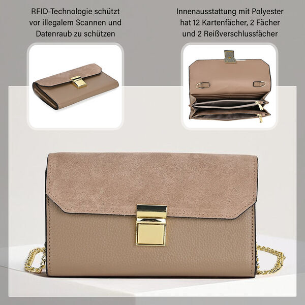 100% Echtleder Clutch mit RFID Schutz, Beige image number 2