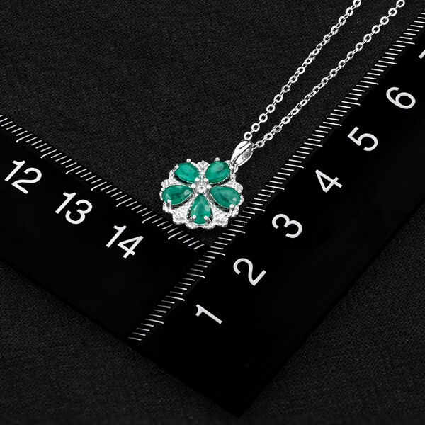 AAA Kagem sambischer Smaragd und Zirkon floraler Cluster-Anhänger mit Kette - 1,01 ct. image number 2