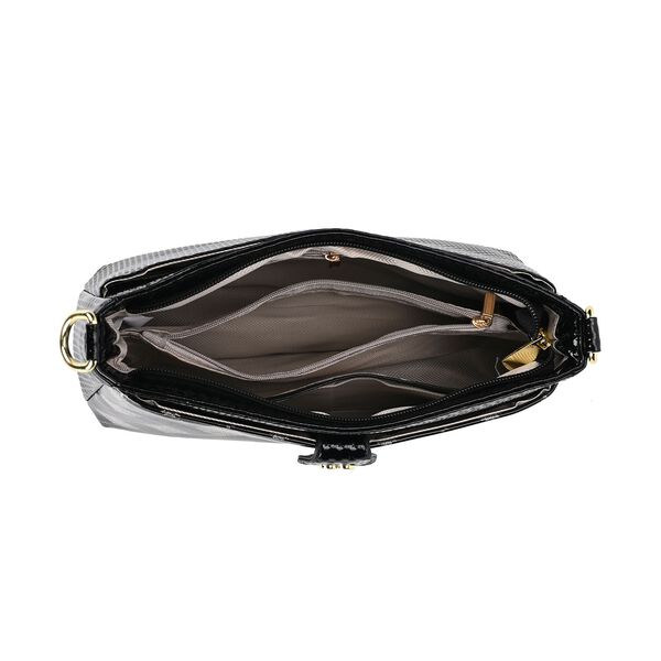 Stylische Sling-Umh&auml;ngetasche mit schwarzem Karo-Design, Schwarz image number 6