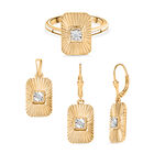 3er Set - D'Joy Weißer Diamant Ohrringe, Ring und Anhänger 925 Silber Gelbes Gold (Größe 17) (10-15 Werktage Lieferzeit)