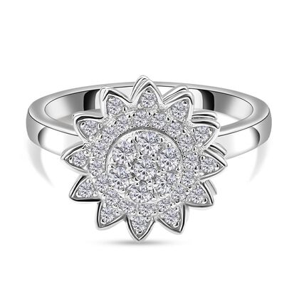 Weißer Zirkonia Cluster-Ring, 925 Silber rhodiniert  ca. 0,65 ct