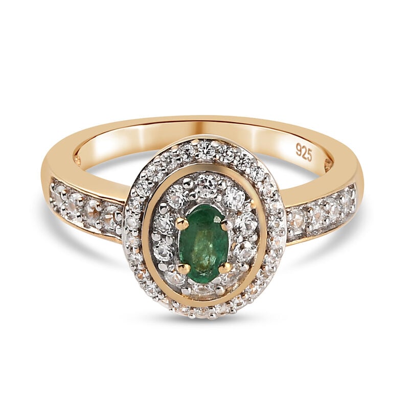 Sambischer Smaragd und Zirkon-Ring, 925 Silber Gelbgold Vermeil  ca. 0,79 ct image number 0