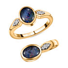 2er-Set, Boulder Opal Triplett und Zirkon-Ring und Anhänger in Silber image number 0