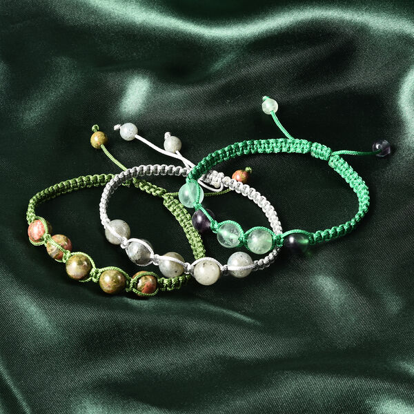 3er-Set mehrfarbige Fluorit und Unakit Armb&auml;nder, ca. 51,00 ct image number 1