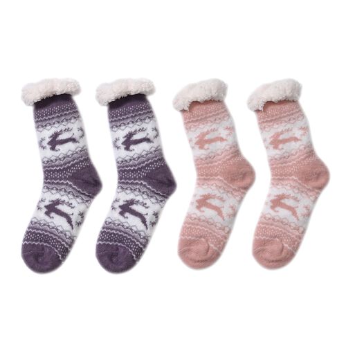 2er Set kuschelige Sherpa Socken, Rentiere image number 0