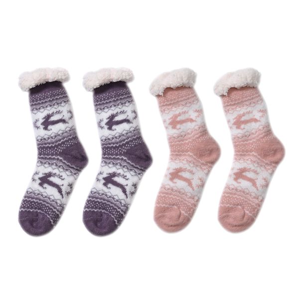 2er Set kuschelige Sherpa Socken, Rentiere image number 0