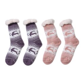2er Set bedruckte Rentiermotiv Sherpa-Sockcen - Rentiere