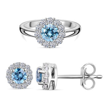 Schmuck-Duo: LUXURIANT DIAMOND blaues und wei&szlig;es Labor Diamant-Schmuckset
