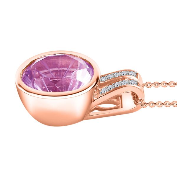 Rose De France Amethyst, Wei&szlig;er Zirkon Schmuckset 925 Silber 750 Ros&eacute;gold Vermeil ca. 6.84 ct image number 4