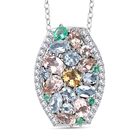 GEM FIESTA Kollektion - Smaragd, Aquamarin, Rosa Morganit, Heliodor, Moissanit Anhänger mit Kette, 925 Silber rhodiniert ca. 4.34 ct