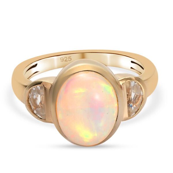 Nat&uuml;rlicher, &auml;thiopischer Opal und Zirkon-Ring, 925 Silber Gelbgold Vermeil  ca. 2,48 ct