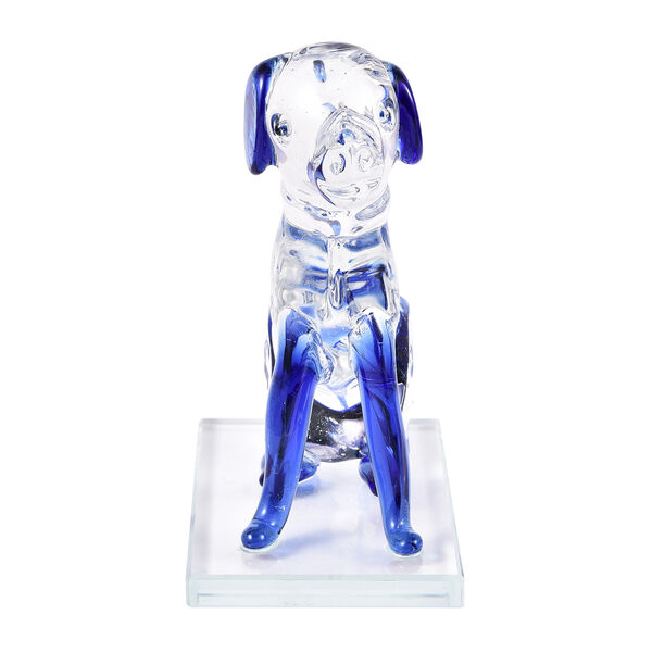 Dekorative Kristallglas Hunde-Figur auf quadratischem St&auml;nder, 12x6x15 cm, Blau image number 2
