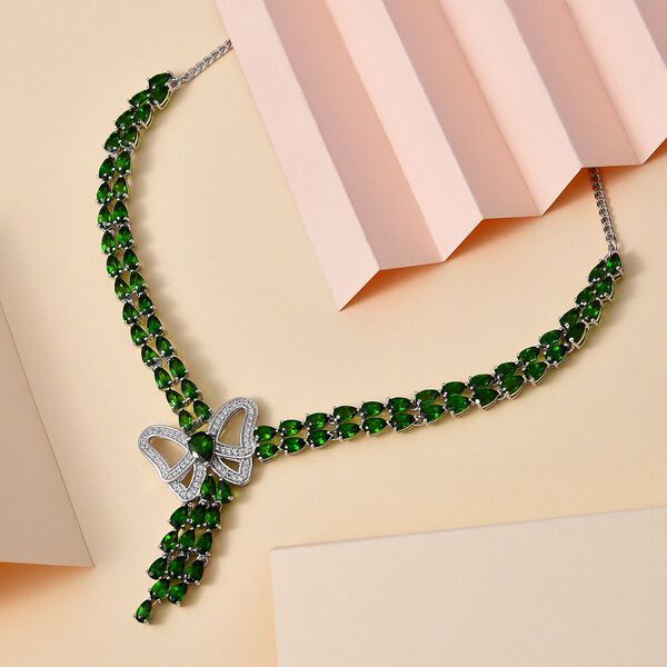 Natürliche Chromdiopsid und Zirkon-Halskette, 45 cm - 21,02 ct. image number 9