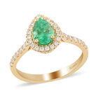 ILIANA AAA Kolumbianischer Smaragd und Diamant Halo Ring 750 Gelbgold (Größe 17.00) image number 0