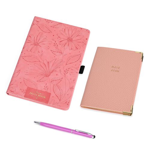 Premium Set; Notizbuch und Taschentagebuch mit geschnitztem, samtigem Hardcover und Kugelschreiber, Rosa image number 0