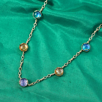 GP - Mehrfarbiges Murano aus Italien, Kanchanaburi Blauer Saphir Halskette ca. 45 cm 925 Silber 750 Gelbgold Vermeil