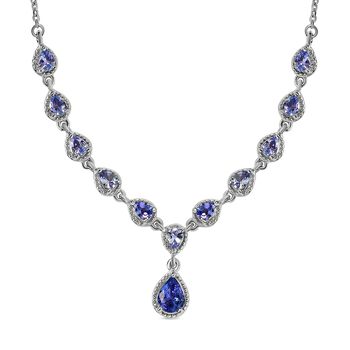 Tansanit Halskette, ca. 45 cm, 925 Silber platiniert ca. 2.27 ct