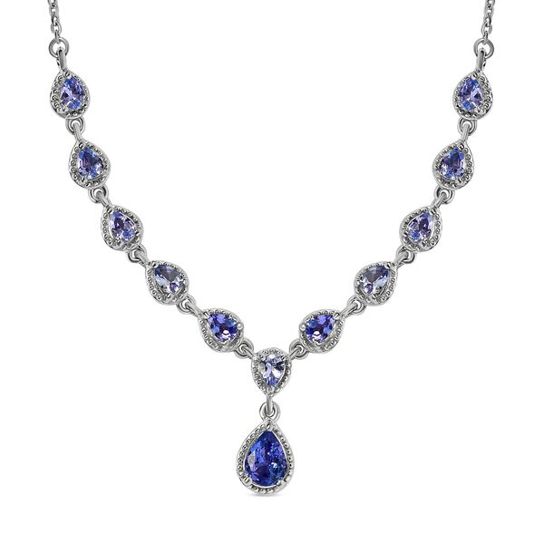 Tansanit Halskette, ca. 45 cm, 925 Silber platiniert ca. 2.27 ct