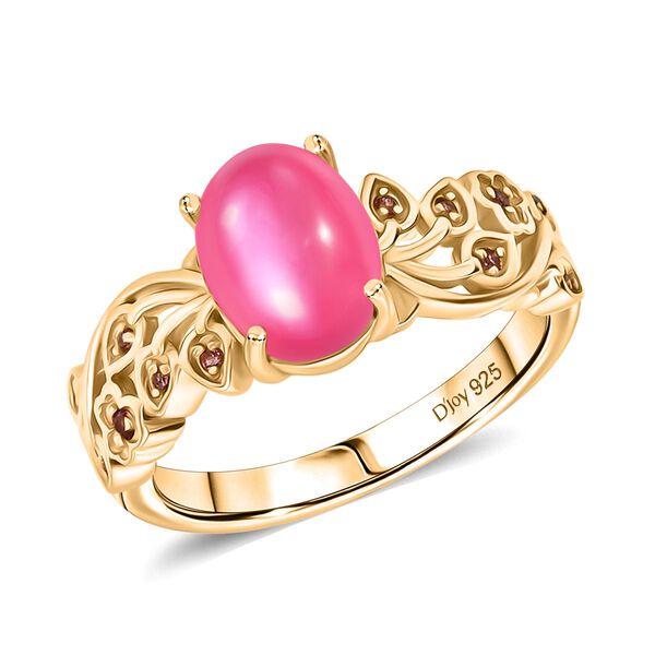 D'Joy Maulbeer Mondstein, Orissa Rose Granat Ring 925 Silber 750 Gelb Vergoldet (Gr&ouml;&szlig;e 19.00) ca. 2,37 ct image number 4