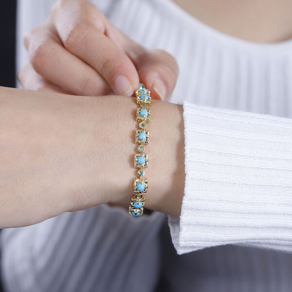 AA Sleeping Beauty Türkis, Kagem Sambischer Smaragd Armband ca. 20 cm 925 Silber 750 Gelbgold Vermeil ca. 6.35 ct image number 3