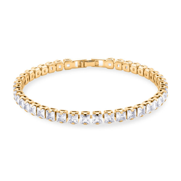 Wei&szlig;es Carr&eacute;-Schliff Zirkonia 19cm Armband in Goldton