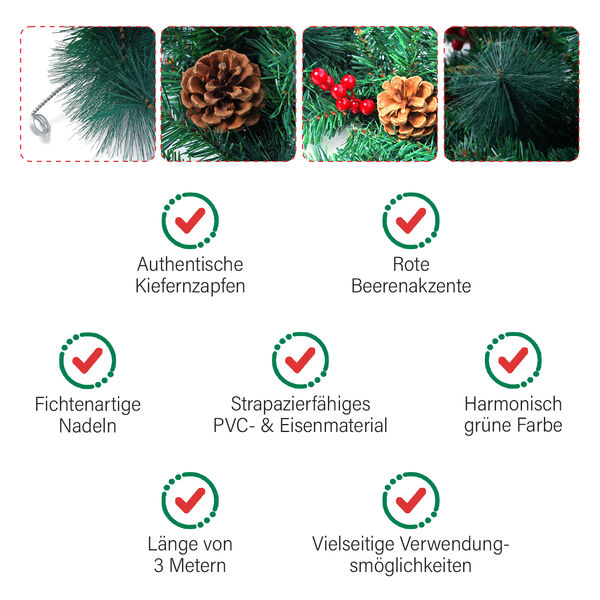 Weihnachten Girlande Rattan mit Kiefernzapfen und roten Beeren, L&auml;nge 300 cm, Gr&uuml;n&nbsp; image number 7