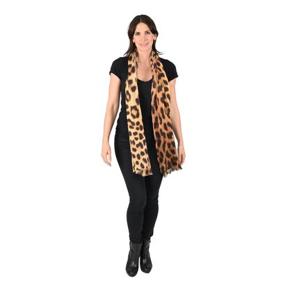 Schal aus 100% Kaschmirwolle, Leopardenmuster, Braun