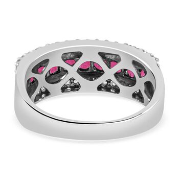 AAA Afrikanischer Rubin (Fissure gef&uuml;llt), Wei&szlig;er Zirkon Ring, 925 Silber rhodiniert (Gr&ouml;&szlig;e 18.00) ca. 2.03 ct