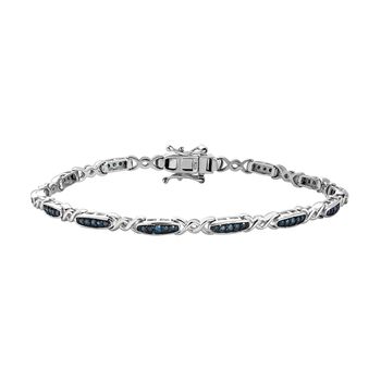 Blauer Diamant Armband, ca. 19 cm, 925 Silber platiniert, ca. 0.75 ct