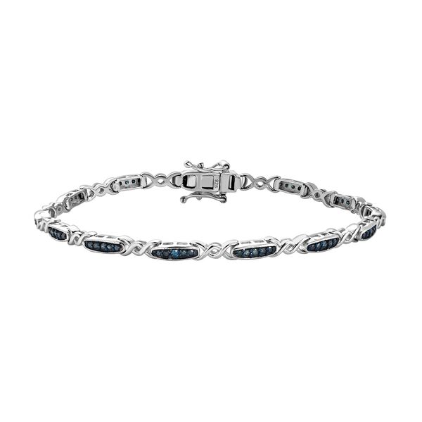 Blauer Diamant Armband, ca. 19 cm, 925 Silber platiniert, ca. 0.75 ct