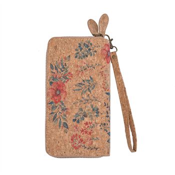 Kork Brieftasche mit RFID Schutz, rote Blumen, Khaki