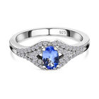 Tansanit und Zirkon Ring 925 Silber platiniert (Größe 17.00) ca. 0,78 ct