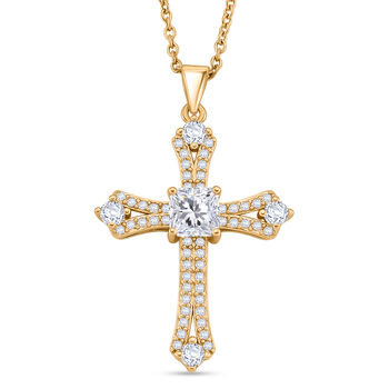 Wei&szlig;er Zirkonia Anh&auml;nger mit Kette, ca. 50 cm 316L Edelstah, Nickelfreies Messing, goldfarben