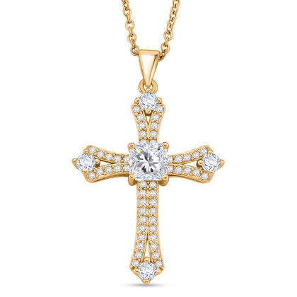 Wei&szlig;er Zirkonia Anh&auml;nger mit Kette, ca. 50 cm 316L Edelstah, Nickelfreies Messing, goldfarben