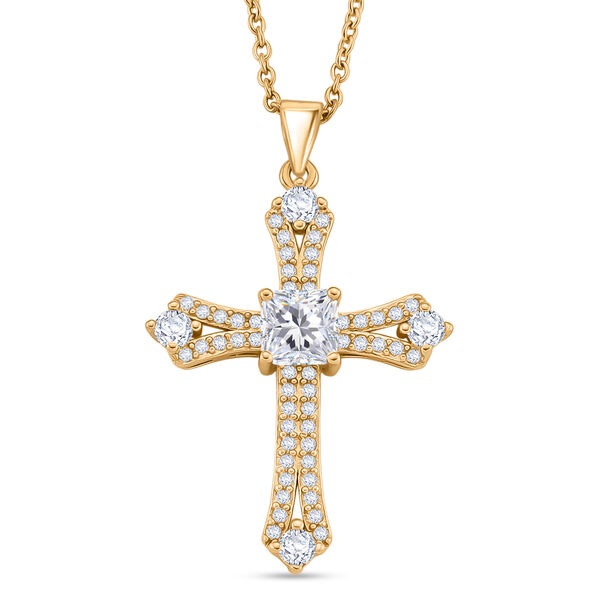 Wei&szlig;er Zirkonia Anh&auml;nger mit Kette, ca. 50 cm 316L Edelstah, Nickelfreies Messing, goldfarben