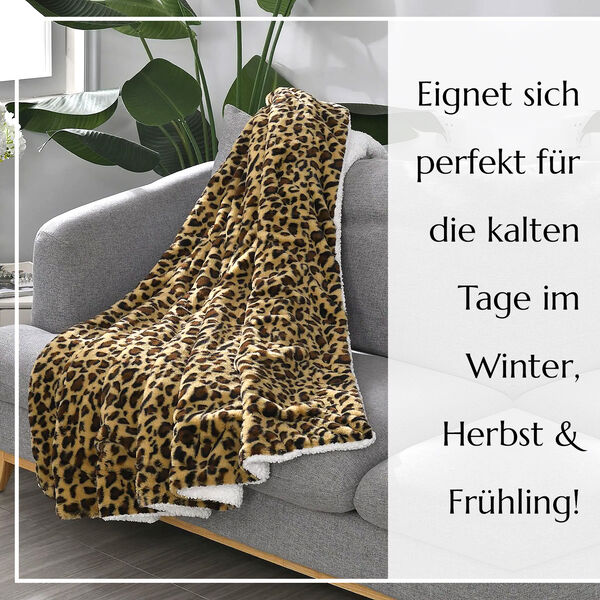 Kunstfell Decke mit Leopardenmuster, Kamel image number 10