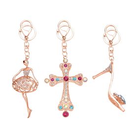 Mehrfarbige Kristall- und Emaille-Ballerina-, Kreuz- und Sandale-Schlüsselanhänger