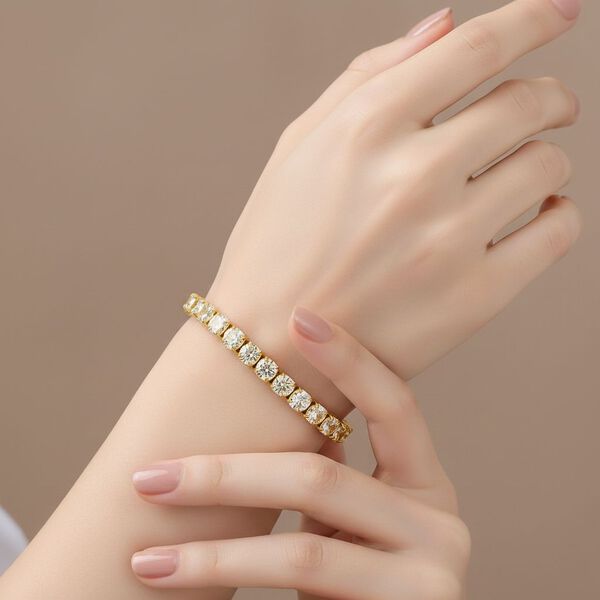 Weißer Zirkonia Armband ca. 19 cm Nickelfreies Messing, Goldfarben image number 2