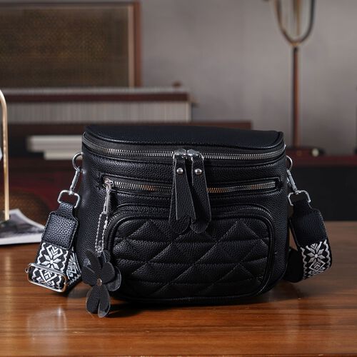 "Life style Color:black /Profile:cross body bag wall(exterior):PU   Lining(interior): polyester; Pockets(exterior):zipped-3,pocket-1; Pockets(interior):zipped-1,slid-1 Measurement:22*8*19 cm      " image number 1