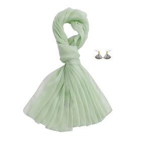 LA MAREY 2er-Set 110x180cm Seidenschal aus 100% Maulbeerseide mit Ohrringen, Hellgrün & blau