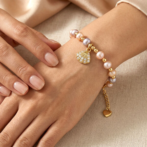 Mehrfarbige S&uuml;&szlig;wasser Perle (4-5 mm), Zirkonia Armband ca. 18cm + 5cm Extender, Nickelfreies Messing Ros&eacute;gold Vermeil image number 3