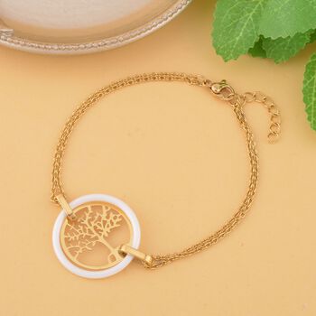Goldfarbenes Keramik Armband, 18 cm, Edelstahl, IP-Gelbbeschichtung