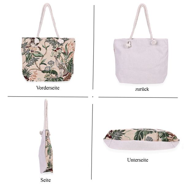 Jacquardgewebte Tasche aus Jute mit Futter, Reißverschluss und verstellbarer Kordel Riemen, 42x37x34 cm, Affenmuster image number 4