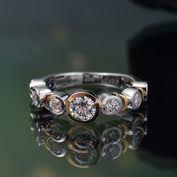GP Celestial Dream Kollektion - Moissanit Ring 925 Silber Rhodiniert und 750 Gelbgold Vermeil (Größe 19.00) ca. 1.05 ct image number 2