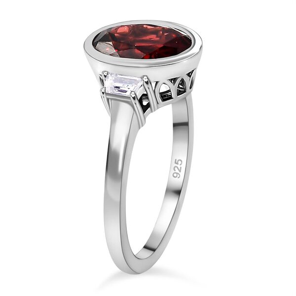 Mosambik Granat, weißer Zirkon Ring, 925 Silber platiniert (Größe 17.00) ca. 3.09 ct image number 4