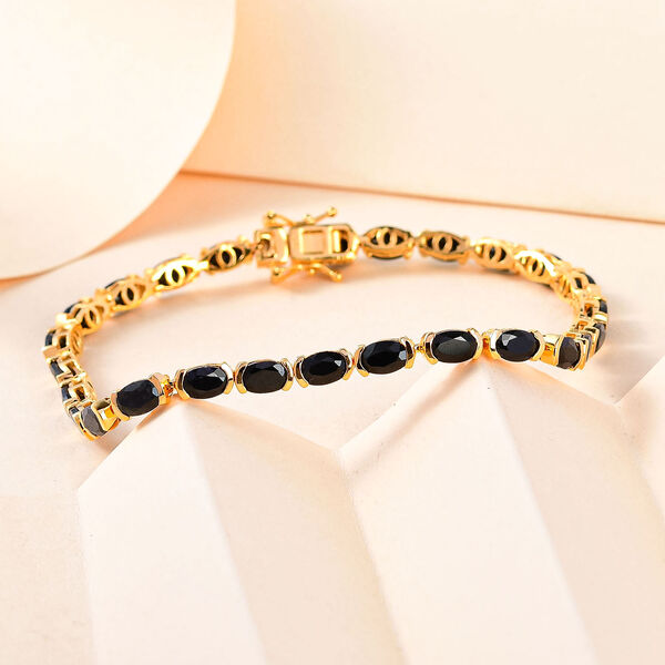 Schwarzer Saphir Armband ca. 19 cm 925 Silber Gelbgold Vermeil ca. 15.63 ct image number 2